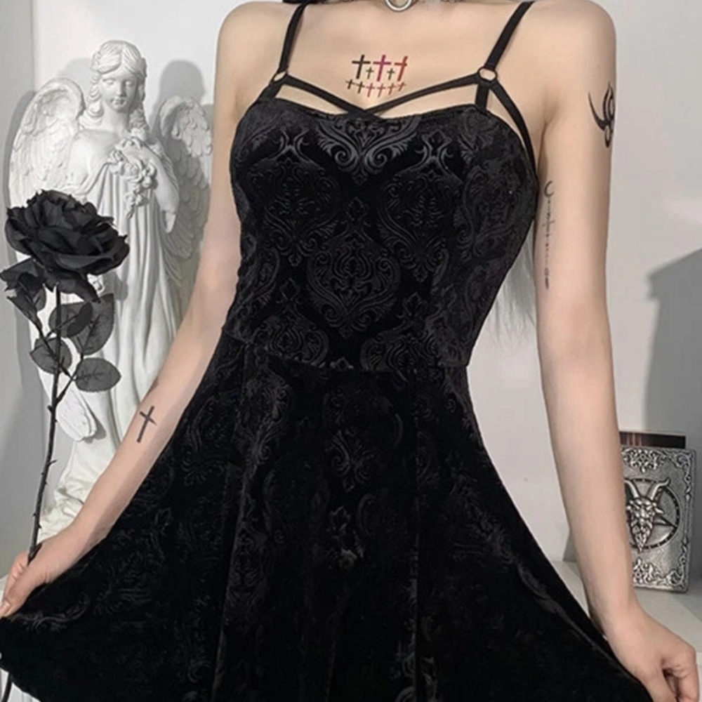 Widow Too Far Gone Embossed Velvet Dress